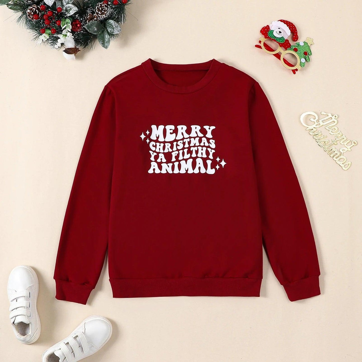 merry christmas ya filthy animal matching set - basil boutique