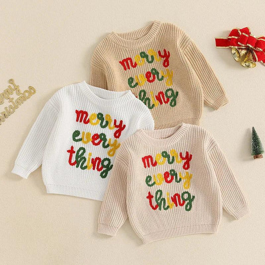 merry everything knit kids crew sweater - basil boutique