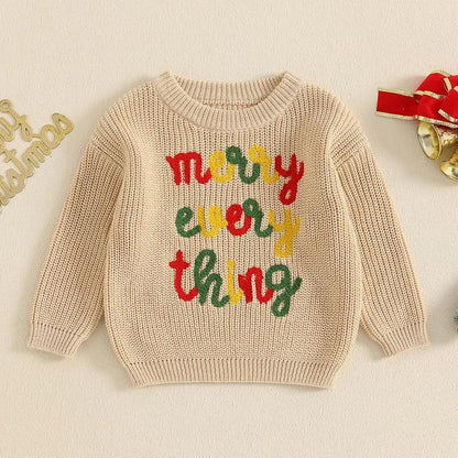 merry everything knit kids crew sweater - basil boutique