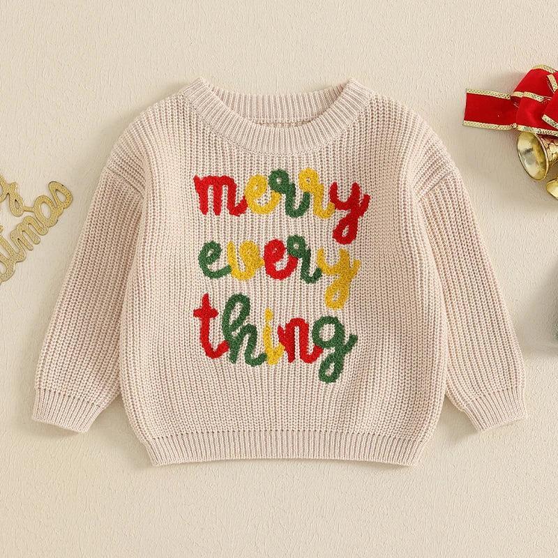 merry everything knit kids crew sweater - basil boutique