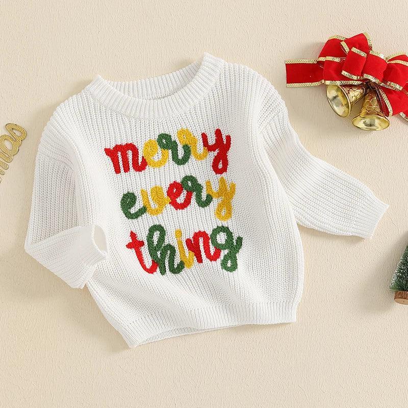 merry everything knit kids crew sweater - basil boutique