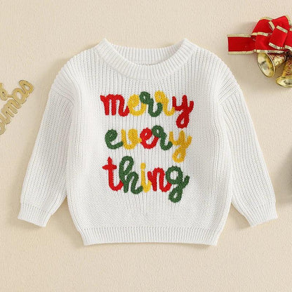 merry everything knit kids crew sweater - basil boutique