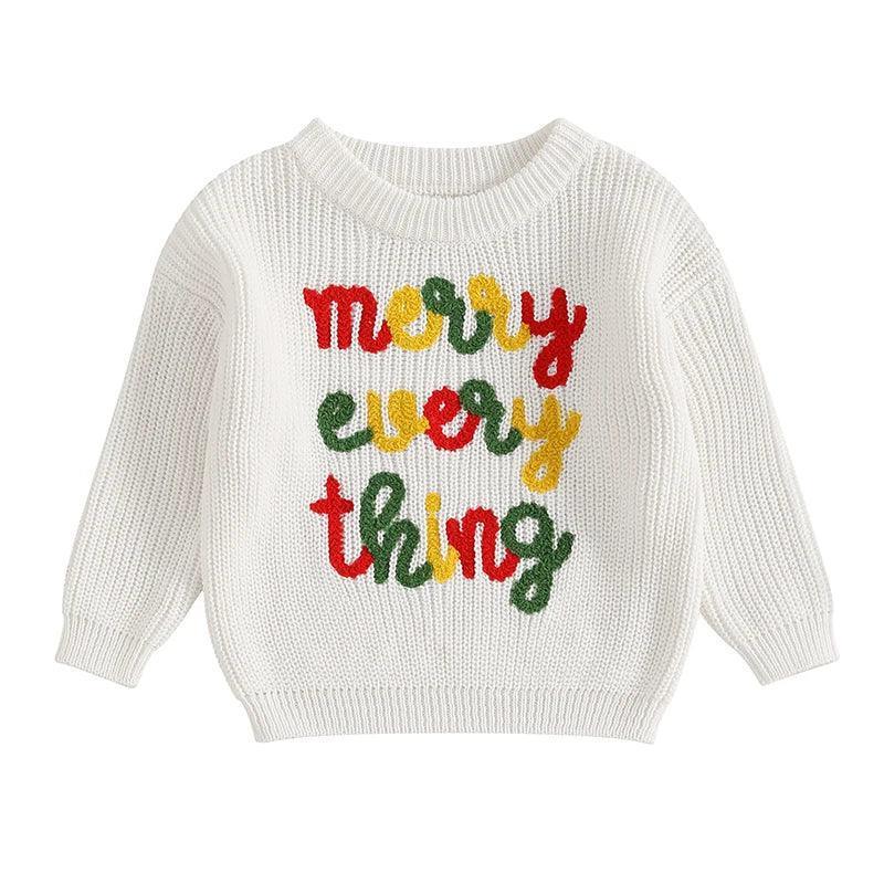 merry everything knit kids crew sweater - basil boutique