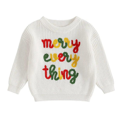 merry everything knit kids crew sweater - basil boutique