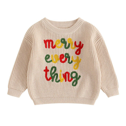 merry everything knit kids crew sweater - basil boutique