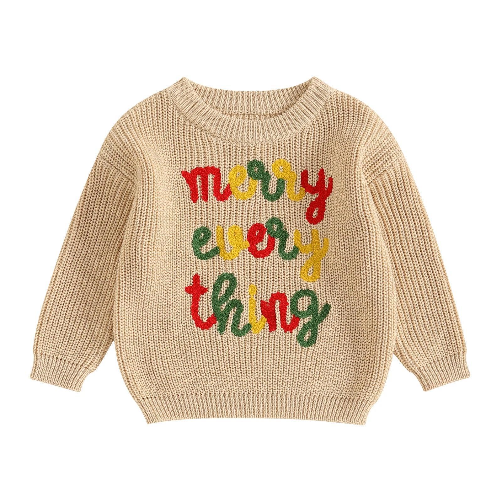 merry everything knit kids crew sweater - basil boutique