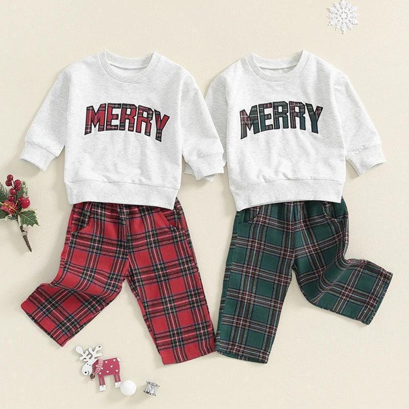 merry plaid kids pajamas - basil boutique