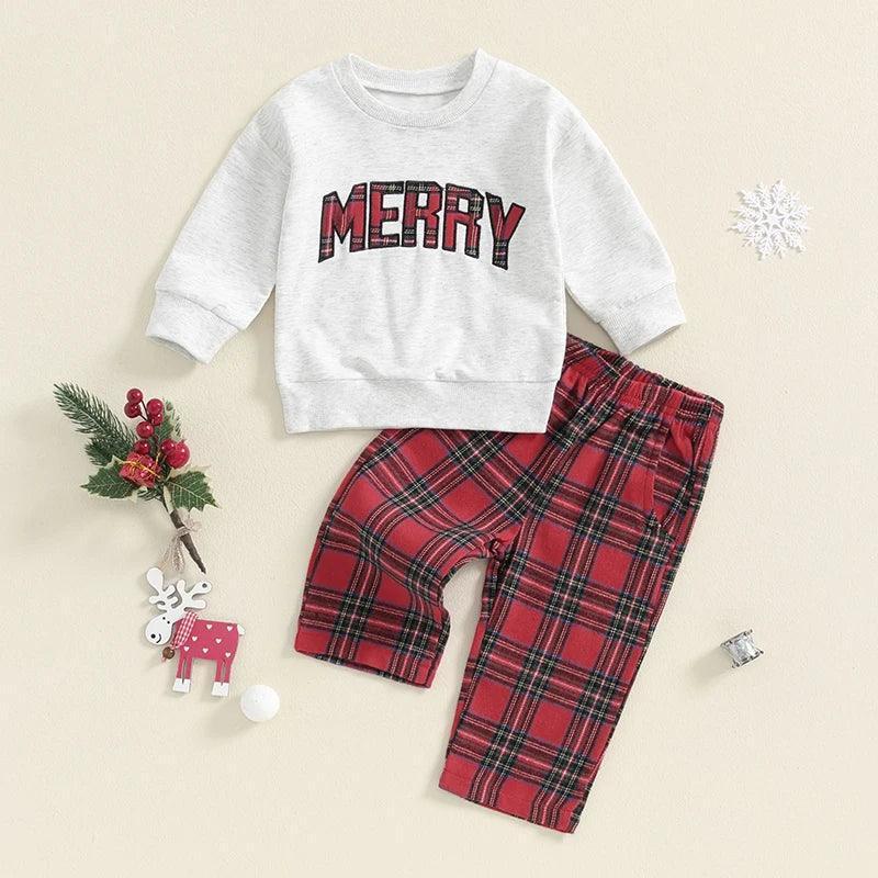 merry plaid kids pajamas - basil boutique