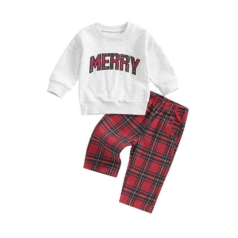 merry plaid kids pajamas - basil boutique