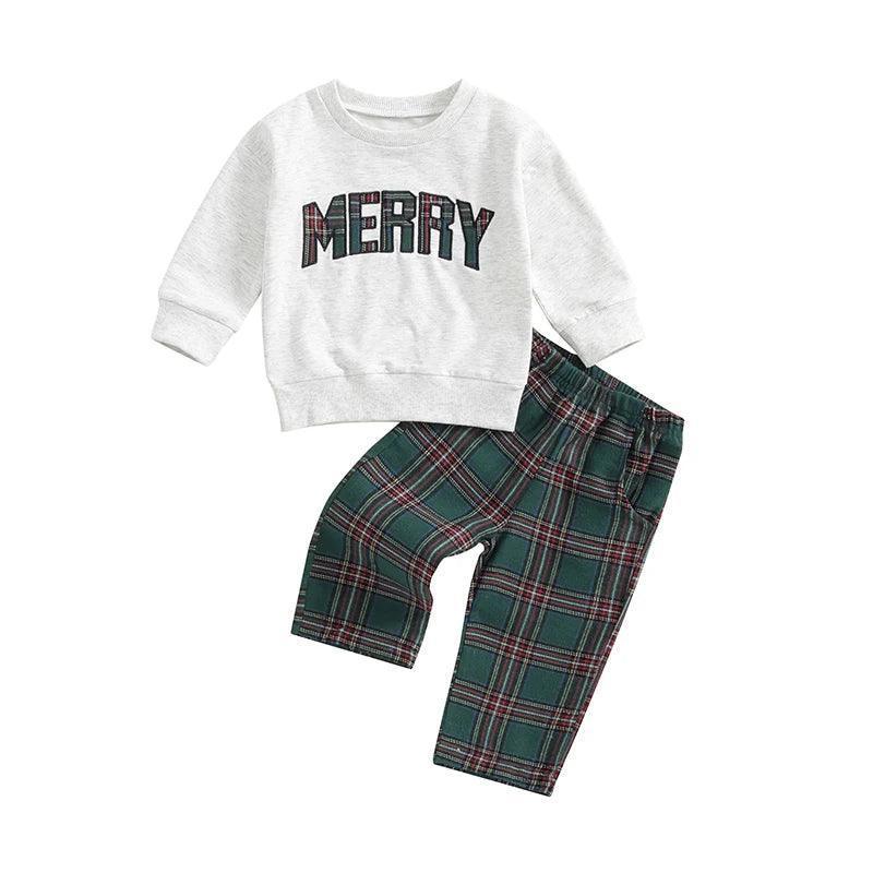 merry plaid kids pajamas - basil boutique