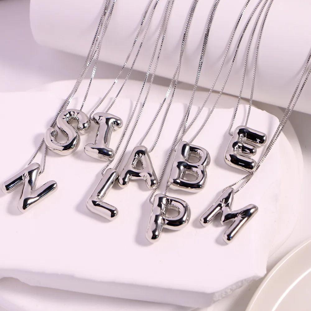 monogram balloon font necklace (silver) - basil boutique