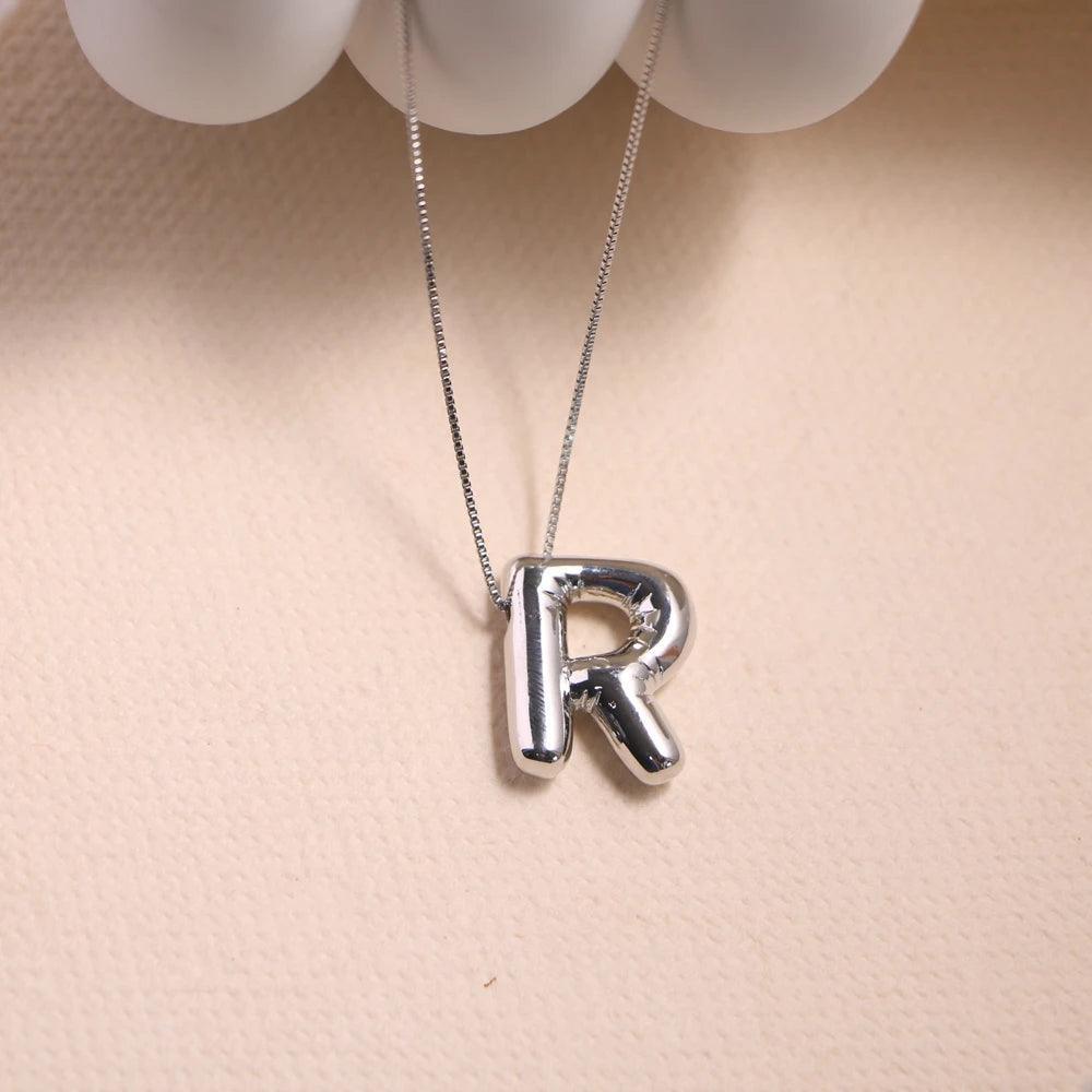 monogram balloon font necklace (silver) - basil boutique