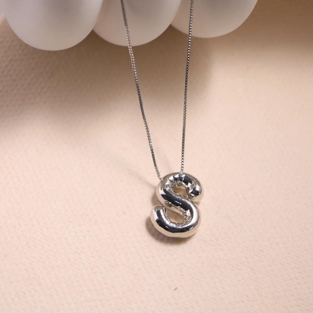 monogram balloon font necklace (silver) - basil boutique