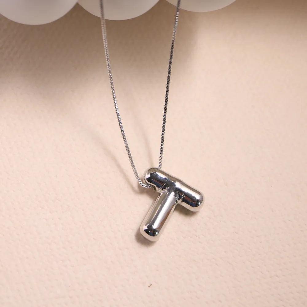 monogram balloon font necklace (silver) - basil boutique