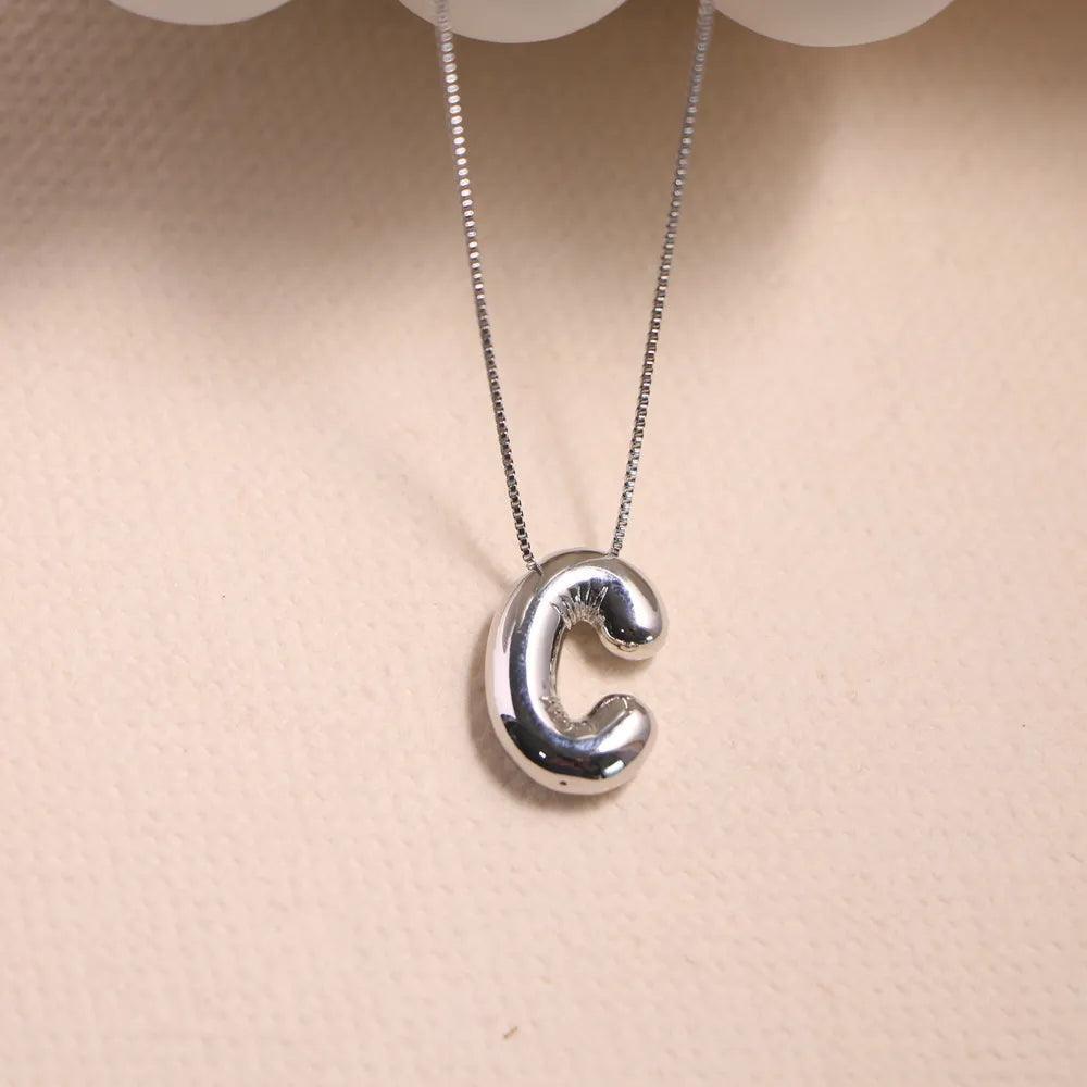 monogram balloon font necklace (silver) - basil boutique