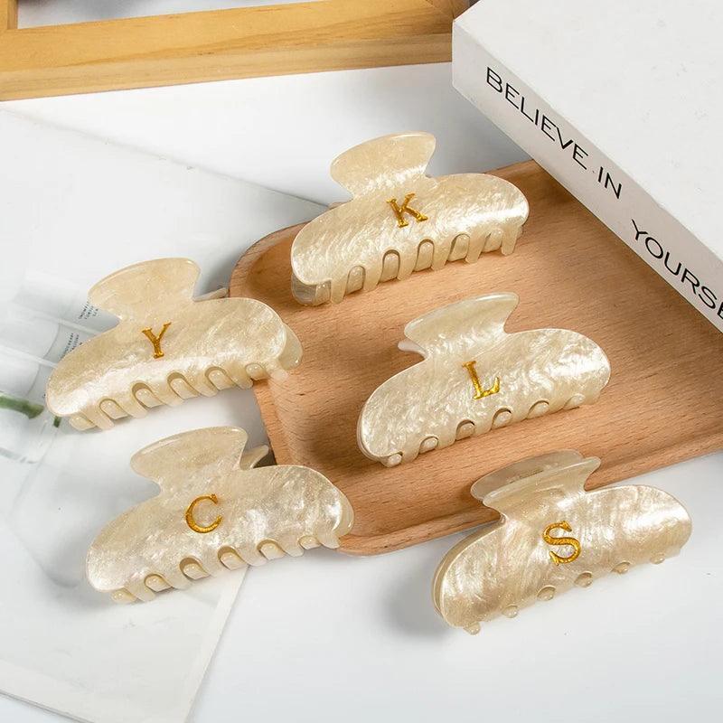 monogram hair clip (gold/ivory) - basil boutique