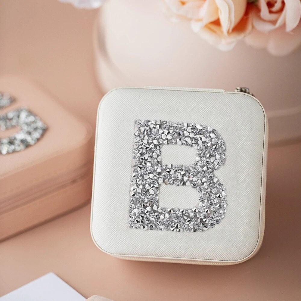 monogram rhinestone jewelry box (silver) - basil boutique