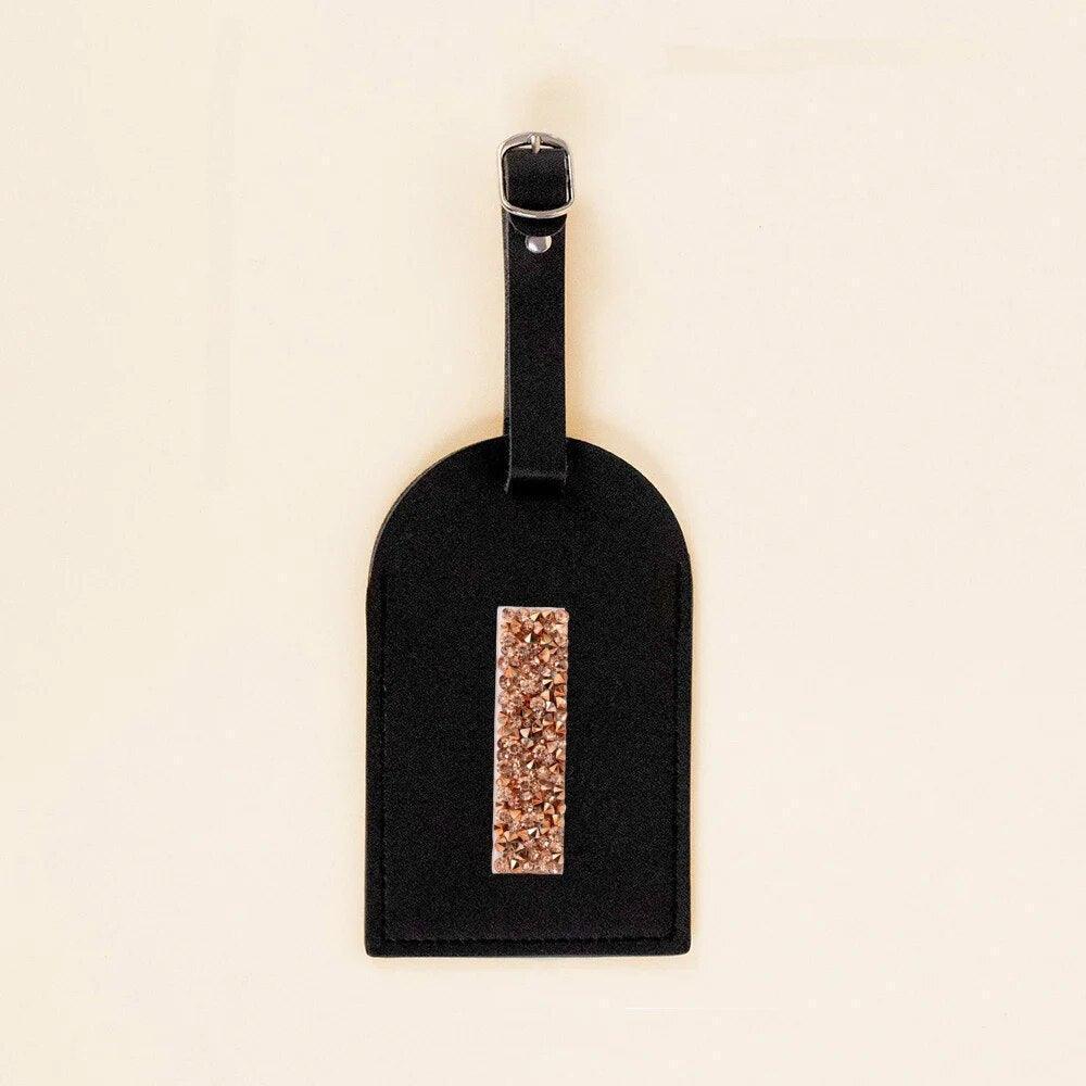 monogram rhinestone luggage tag (black/gold) - basil boutique