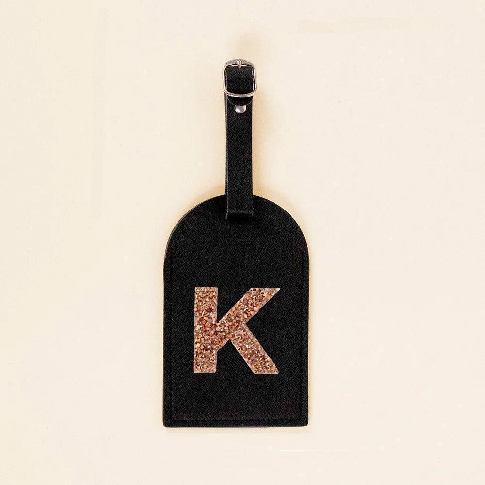 monogram rhinestone luggage tag (black/gold) - basil boutique
