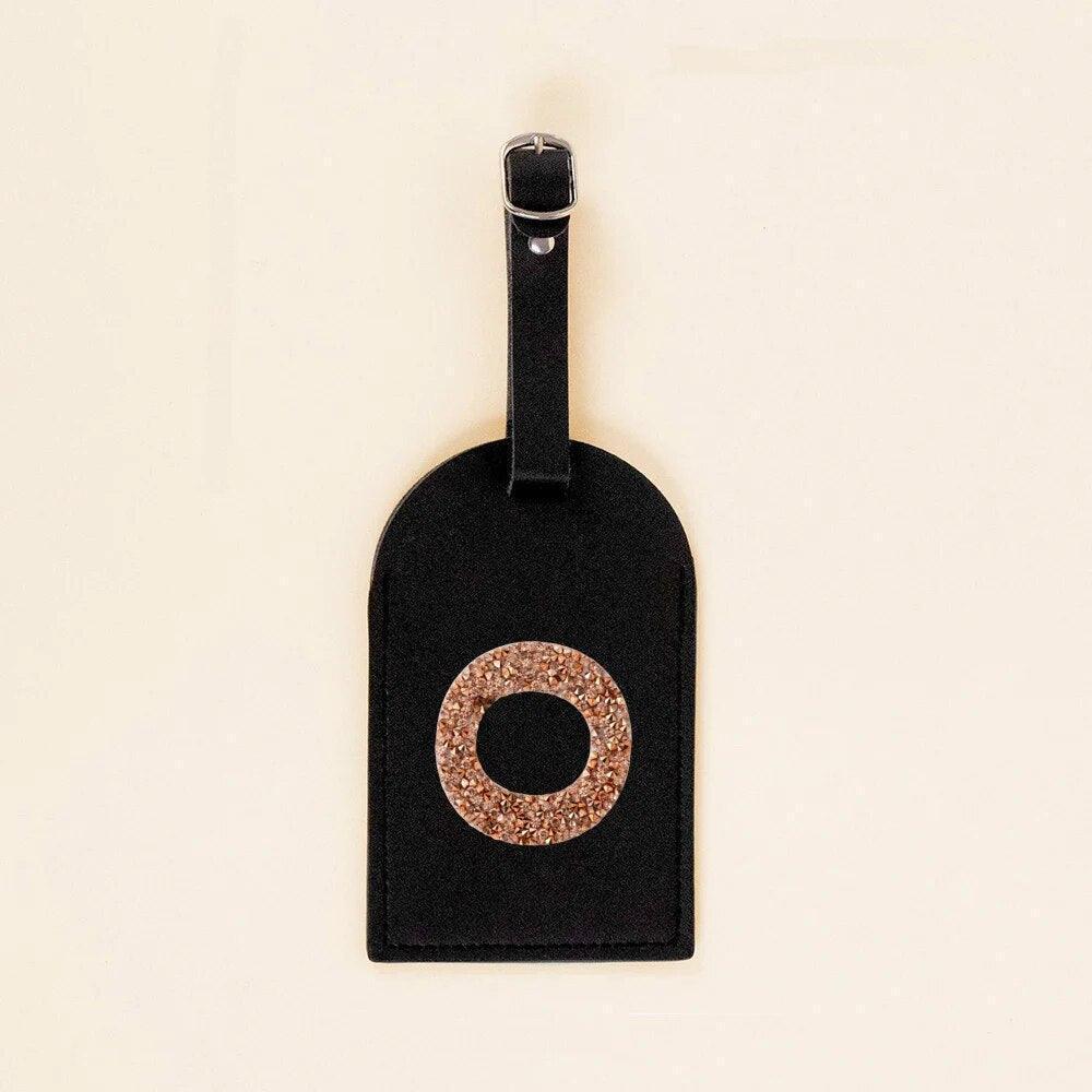 monogram rhinestone luggage tag (black/gold) - basil boutique