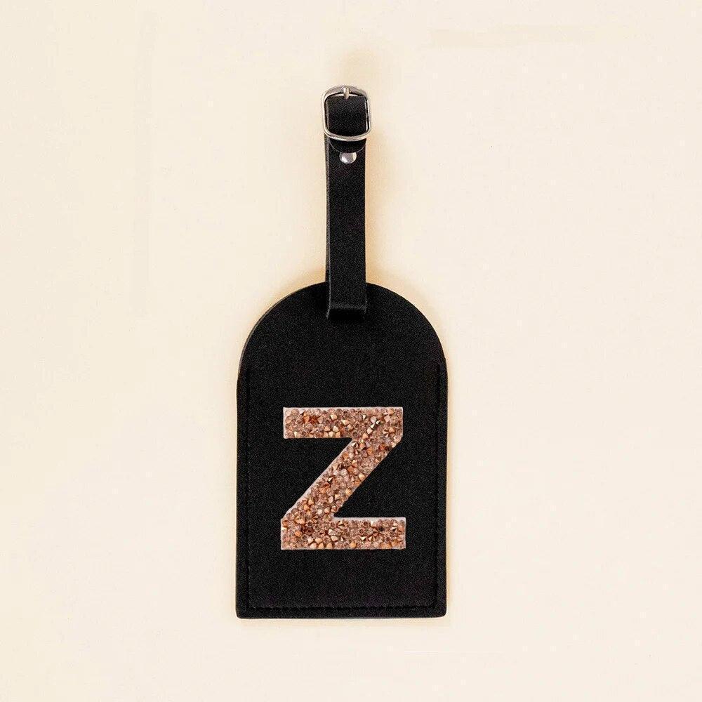 monogram rhinestone luggage tag (black/gold) - basil boutique