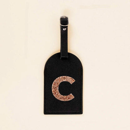 monogram rhinestone luggage tag (black/gold) - basil boutique