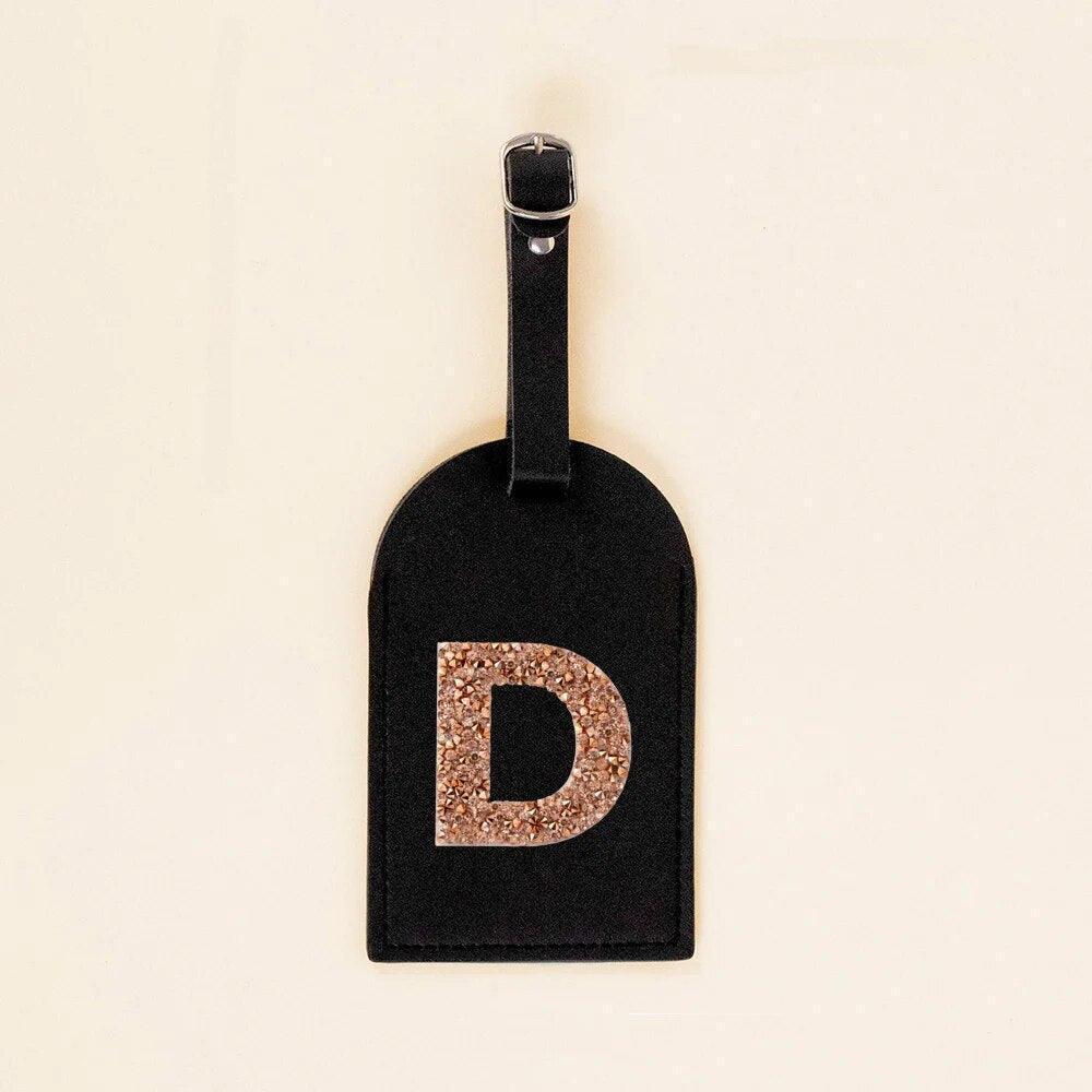 monogram rhinestone luggage tag (black/gold) - basil boutique