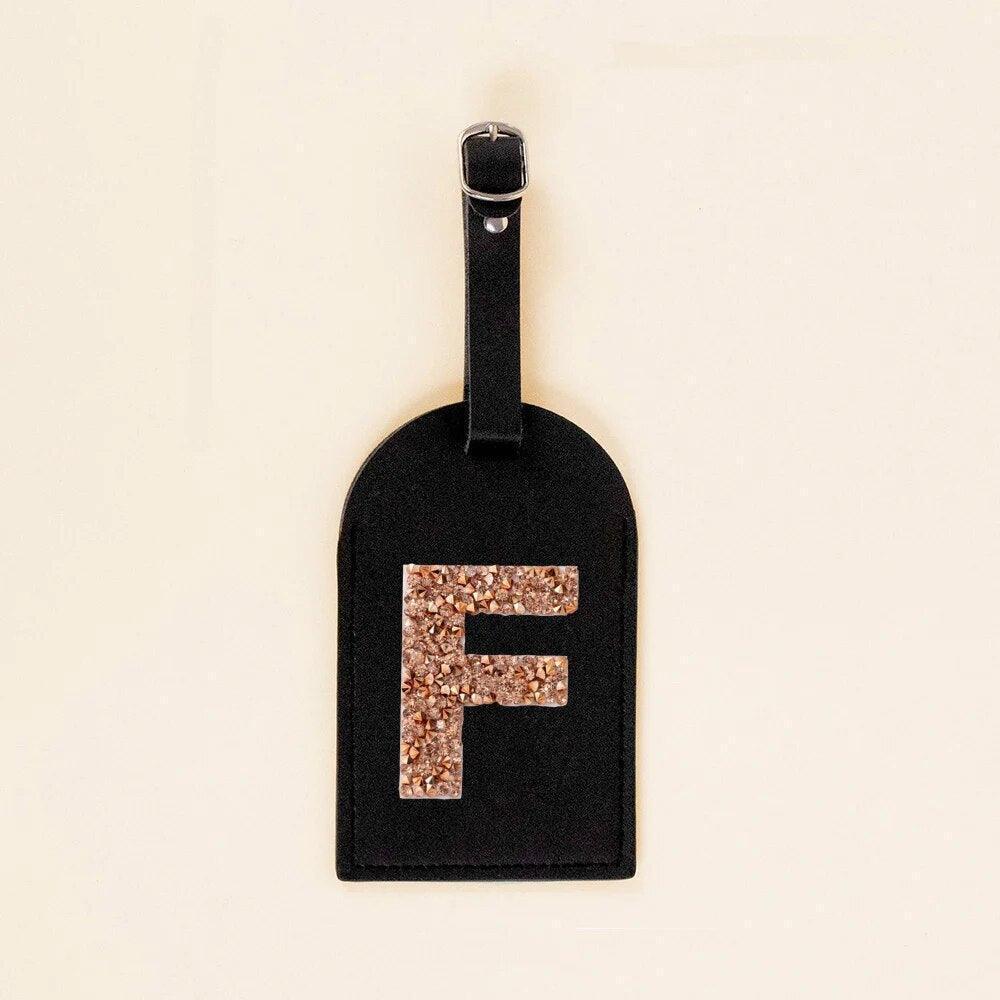 monogram rhinestone luggage tag (black/gold) - basil boutique