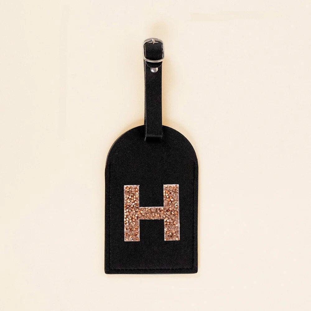 monogram rhinestone luggage tag (black/gold) - basil boutique