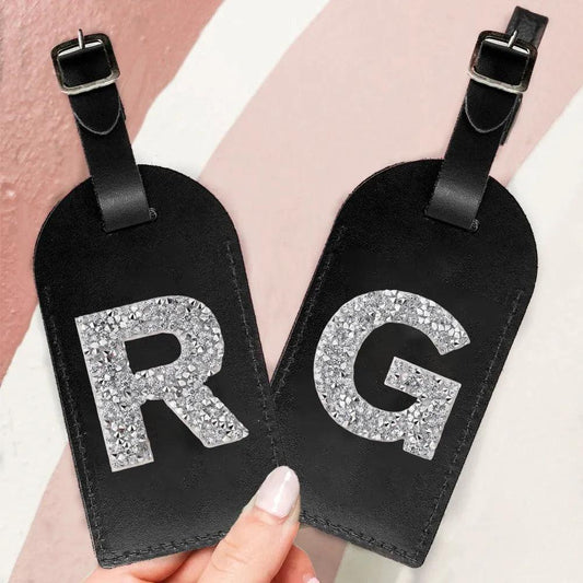 monogram rhinestone luggage tag (black/silver) - basil boutique