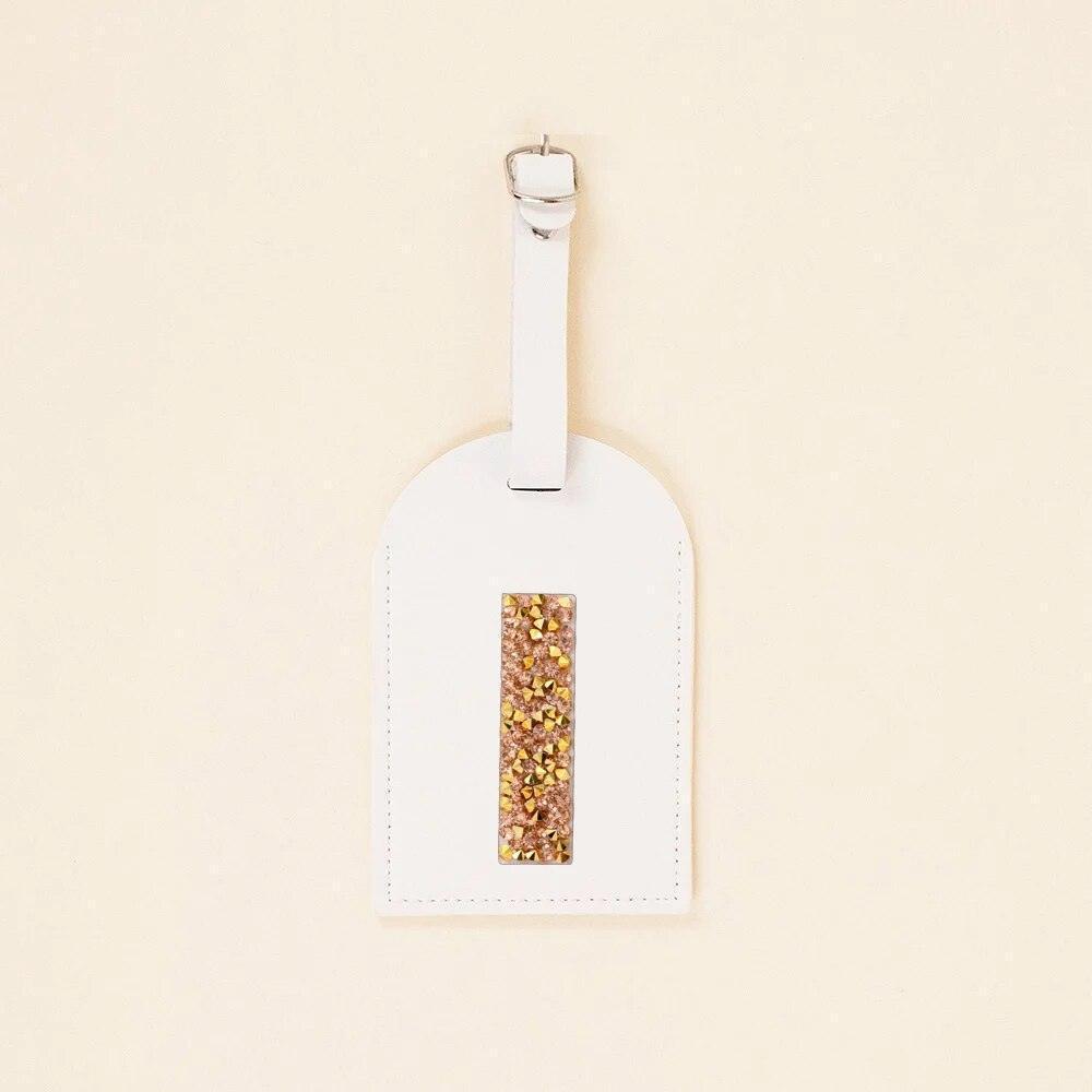 monogram rhinestone luggage tag (white/gold) - basil boutique