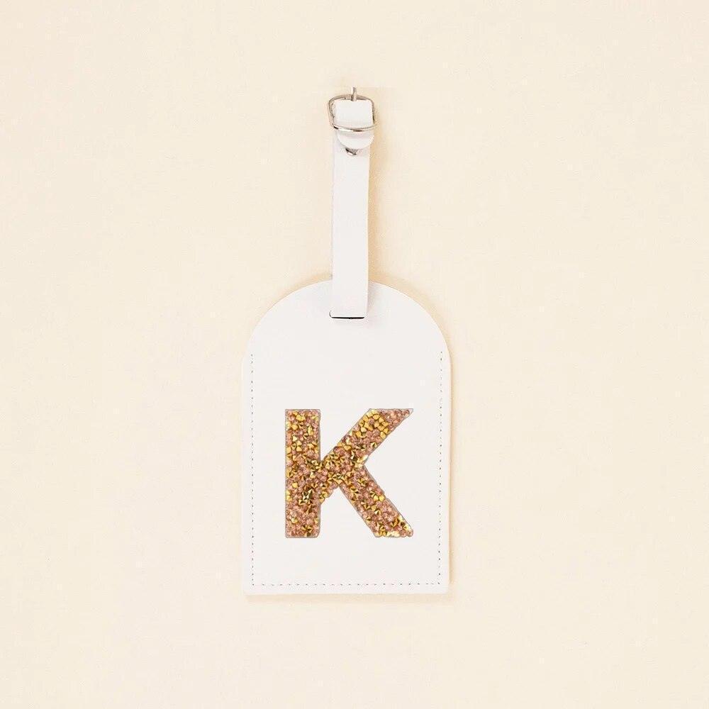monogram rhinestone luggage tag (white/gold) - basil boutique