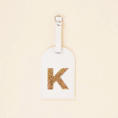 monogram rhinestone luggage tag (white/gold) - basil boutique