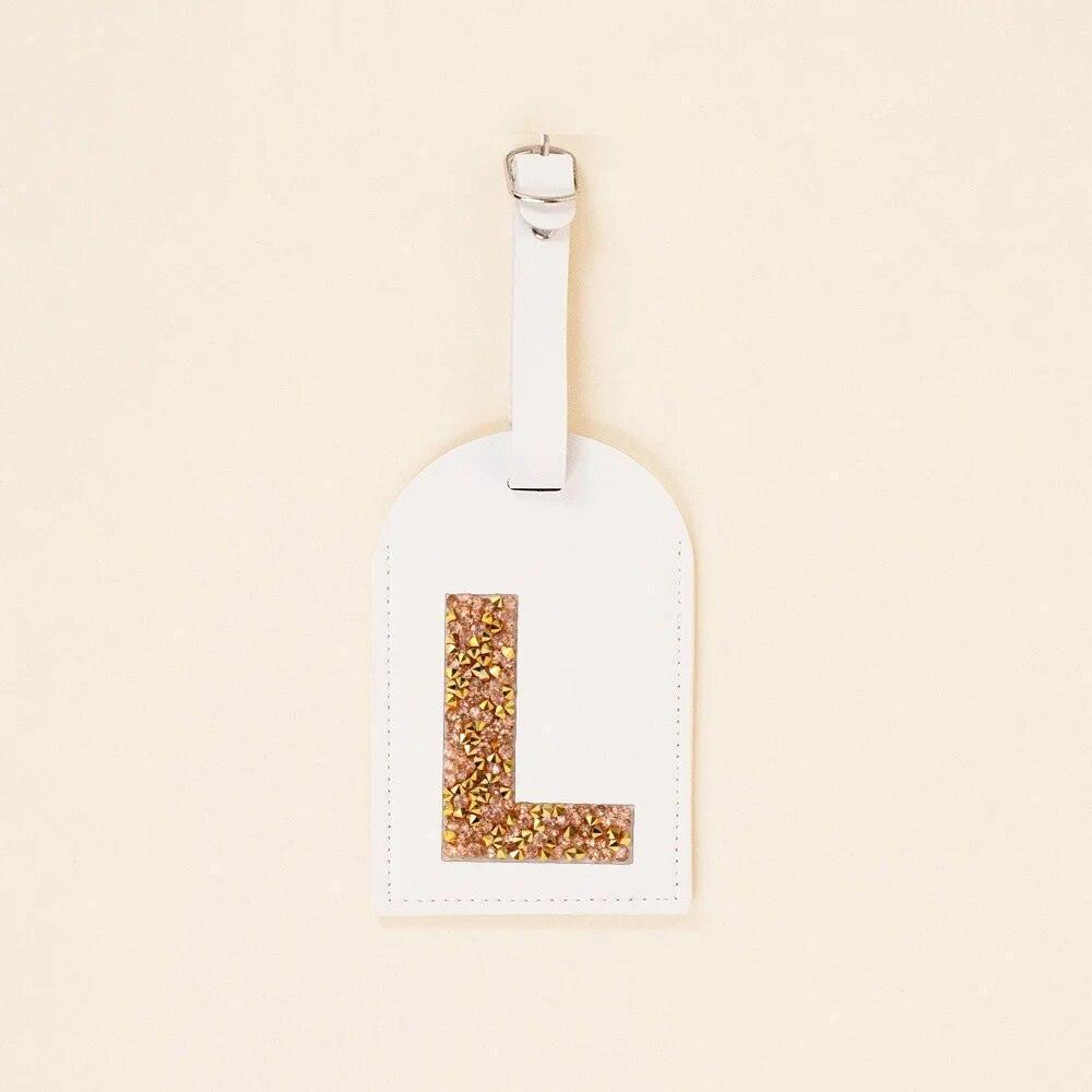 monogram rhinestone luggage tag (white/gold) - basil boutique