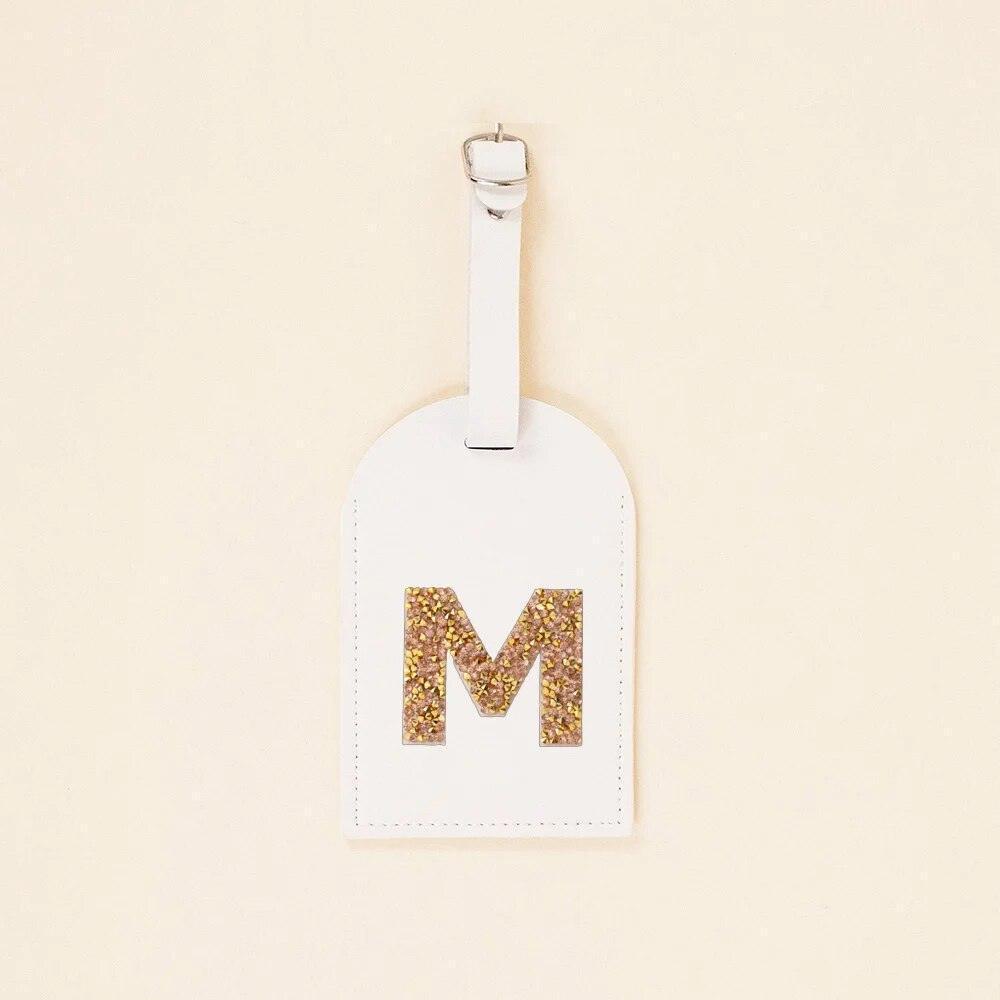 monogram rhinestone luggage tag (white/gold) - basil boutique