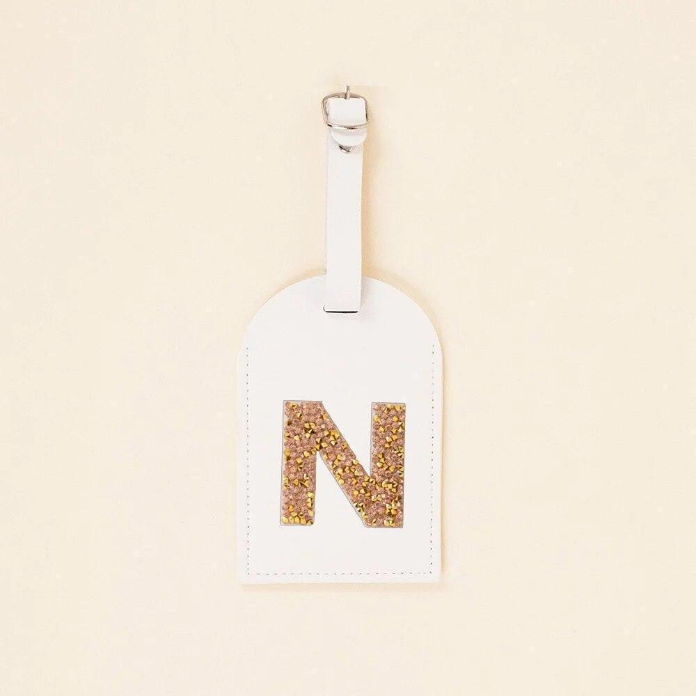 monogram rhinestone luggage tag (white/gold) - basil boutique
