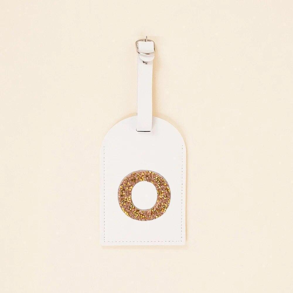 monogram rhinestone luggage tag (white/gold) - basil boutique
