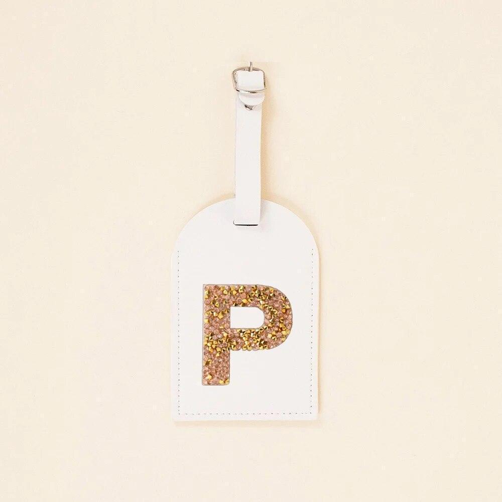 monogram rhinestone luggage tag (white/gold) - basil boutique