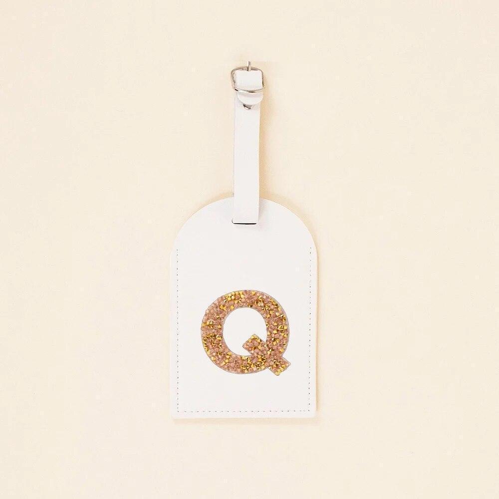 monogram rhinestone luggage tag (white/gold) - basil boutique