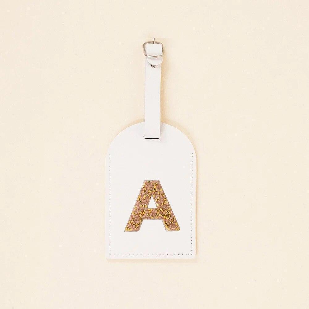 monogram rhinestone luggage tag (white/gold) - basil boutique