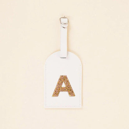 monogram rhinestone luggage tag (white/gold) - basil boutique