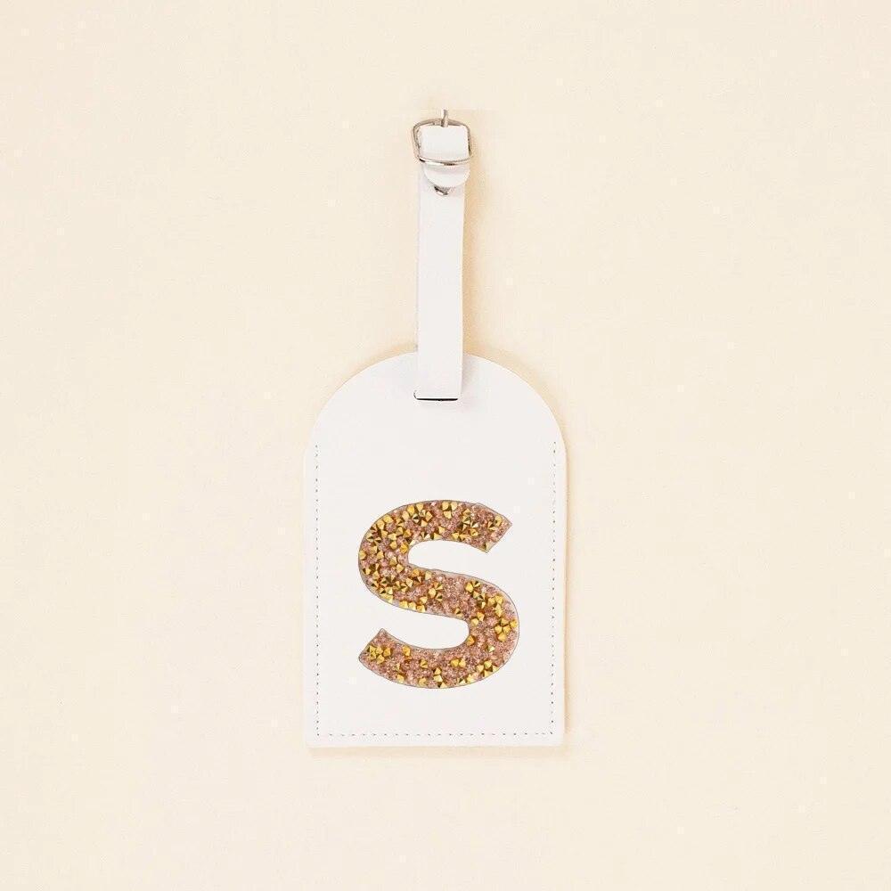 monogram rhinestone luggage tag (white/gold) - basil boutique