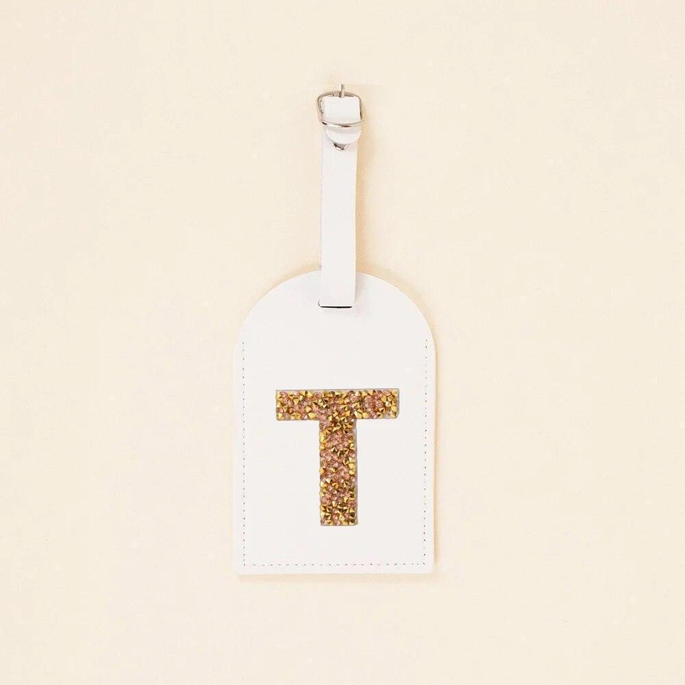 monogram rhinestone luggage tag (white/gold) - basil boutique