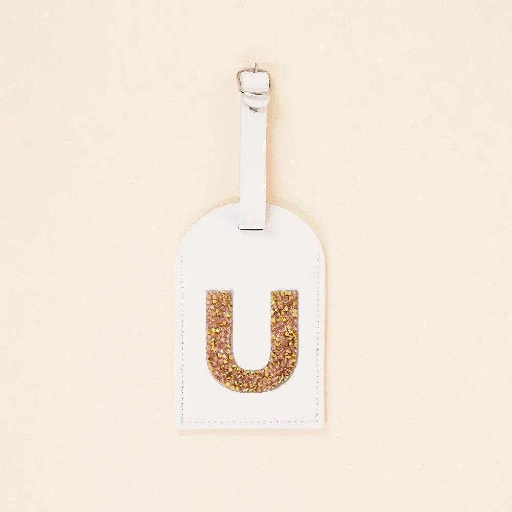 monogram rhinestone luggage tag (white/gold) - basil boutique