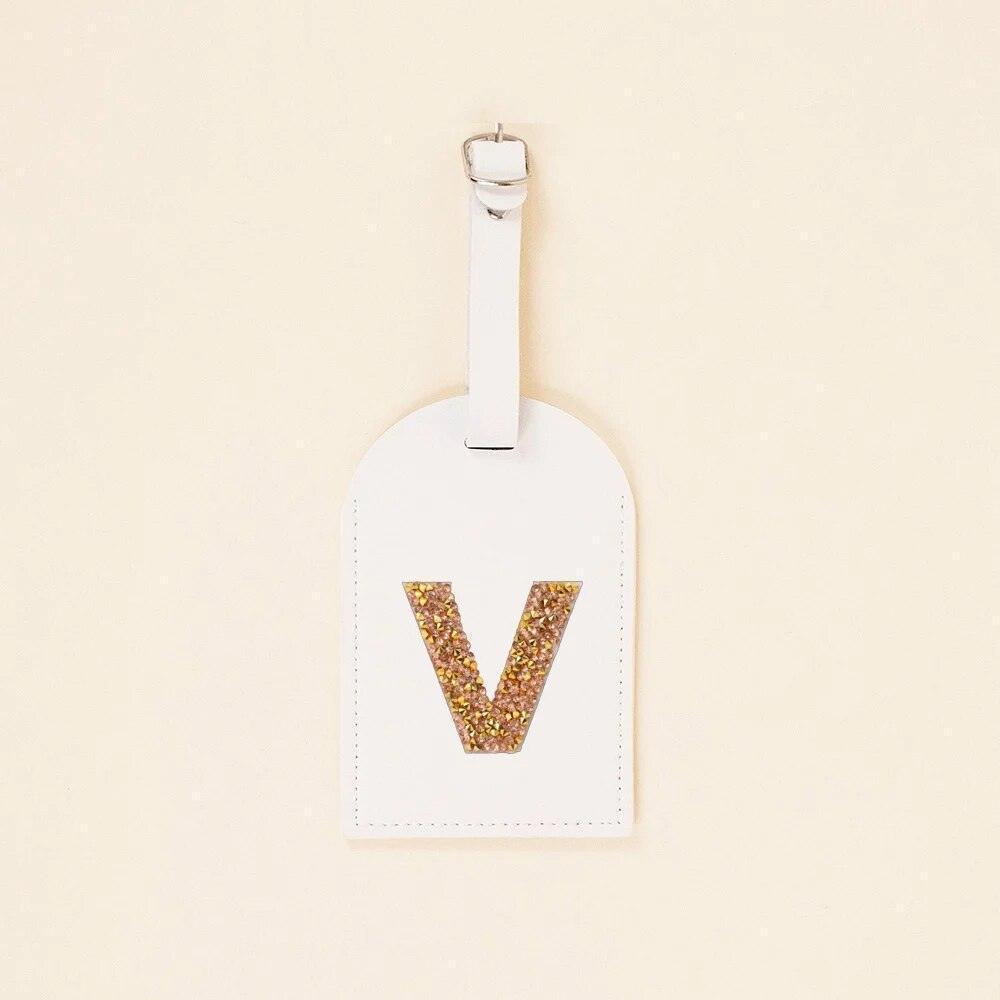 monogram rhinestone luggage tag (white/gold) - basil boutique