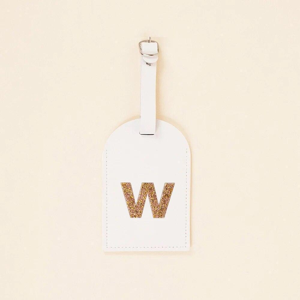 monogram rhinestone luggage tag (white/gold) - basil boutique