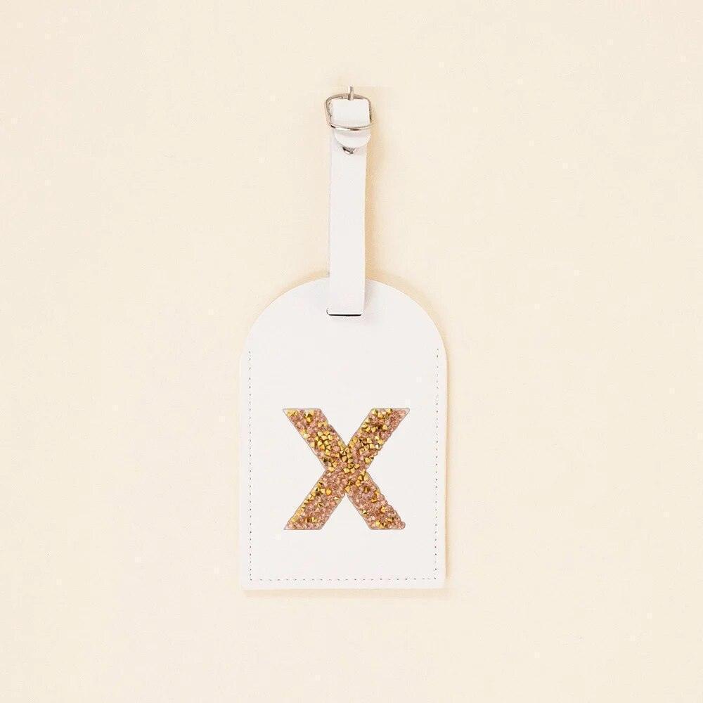 monogram rhinestone luggage tag (white/gold) - basil boutique