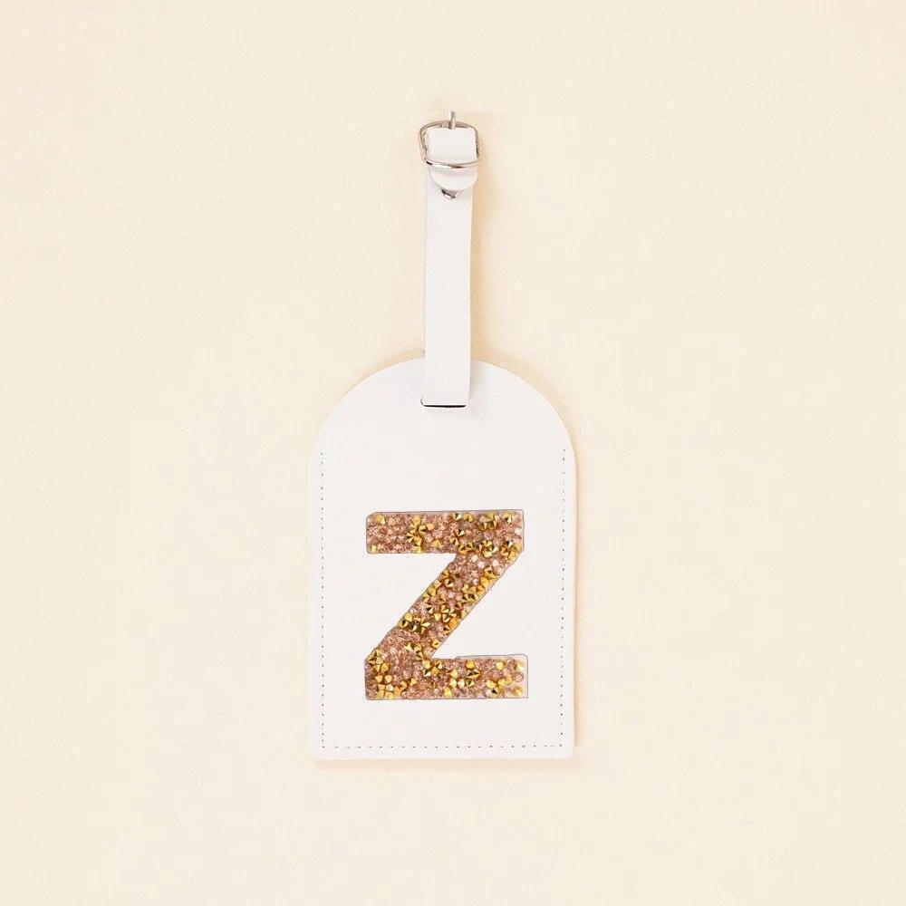 monogram rhinestone luggage tag (white/gold) - basil boutique