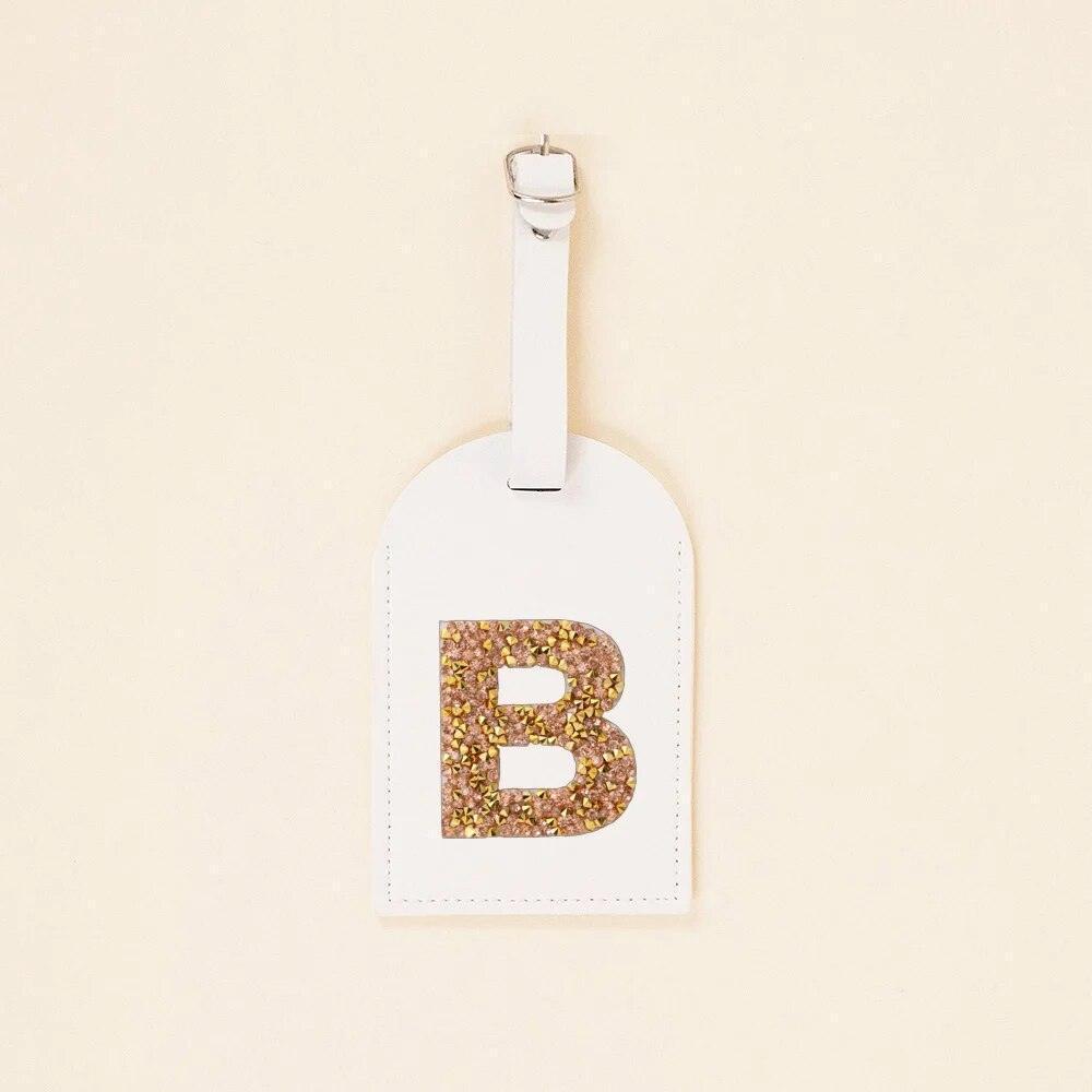 monogram rhinestone luggage tag (white/gold) - basil boutique