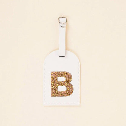 monogram rhinestone luggage tag (white/gold) - basil boutique
